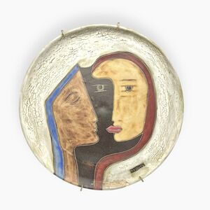 Vintage MARA Faces Plate Studio Pottery Folk Art 80s Signed Southwest READ